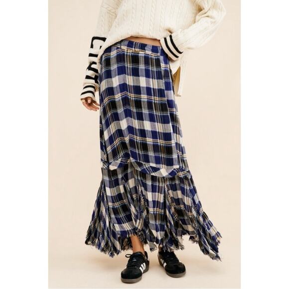 Free People FP One Bordeaux Plaid Maxi Skirt Size Large Bohemian Grunge Punk - Picture 15 of 16